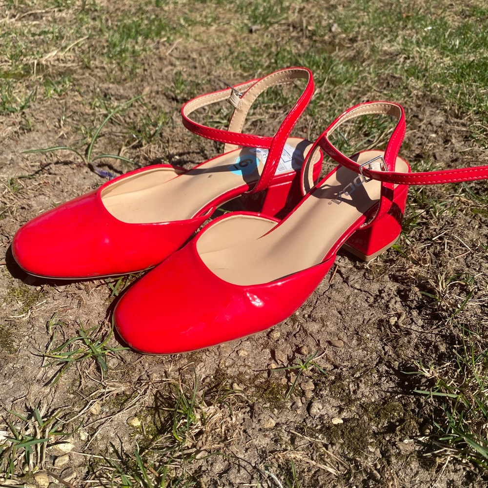 Patent Red Women's Ankle Strap Shoes